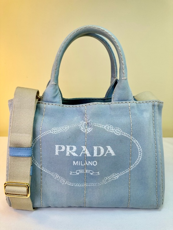 Prada Handbags - Prada Canapa Logo Canvas satchel Light blue Original Adj. Strap COA
